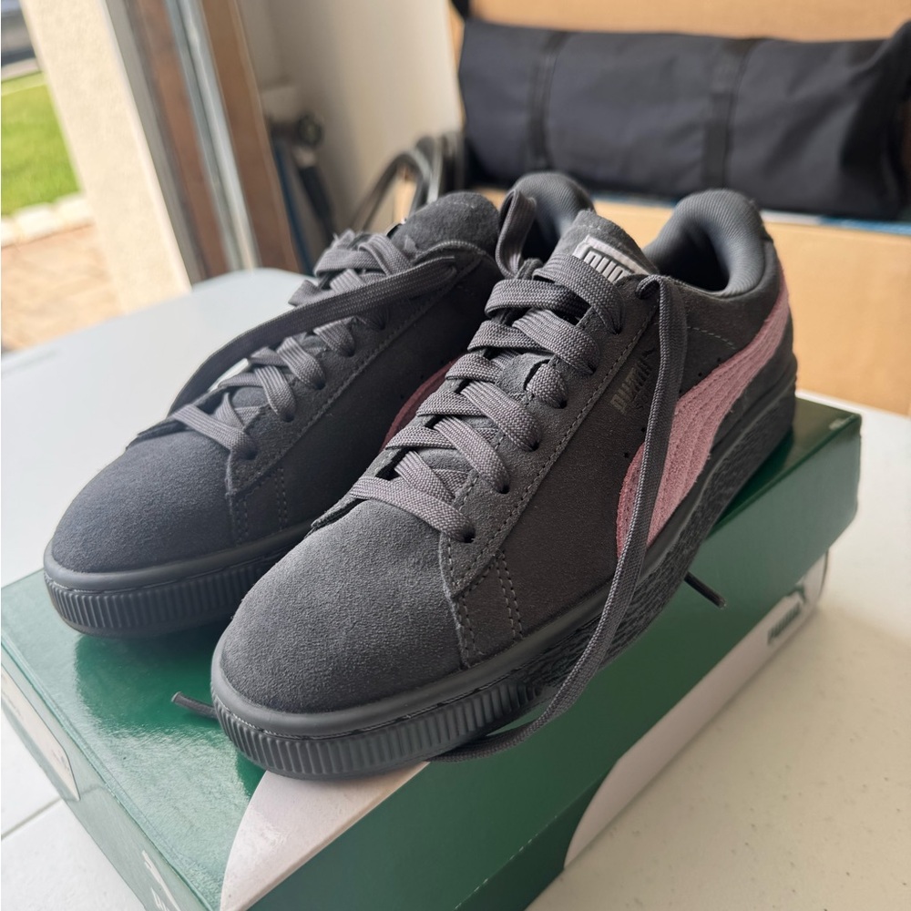 Puma Gray and Pink Suede Classic Sneakers